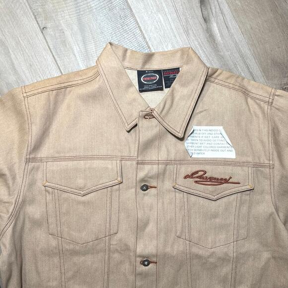 Davoucci Denim Jacket Raw Khaki Stitch Logo Jean Jacket 90s Streetwear XXL - Picture 3 of 8